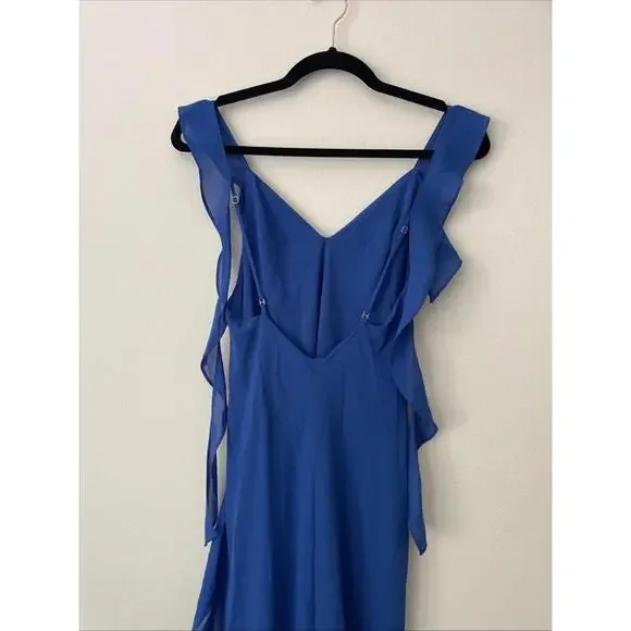 Revolve Amanda Uprichard Cantara Gown Cobalt blue ruffle design  S New $277 msrp - Picture 7 of 9